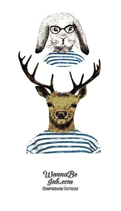 Deer And Rabbit in Russian Sailor Shirts Best Temporary Tattoos