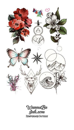 Deer Butterfly and Blossoms Best Temporary tattoos