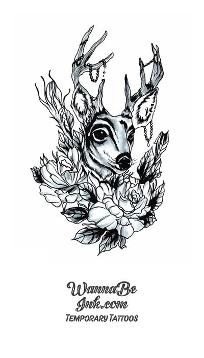 Deer Wearing Jewels In Flowers Best Temporary Tattoos
