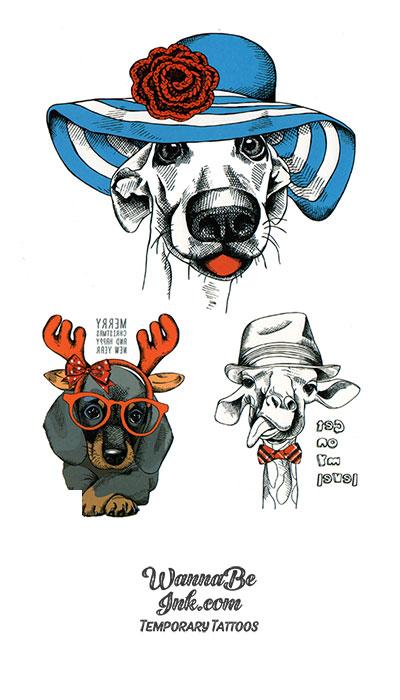 Dog With Rose and Blue Hat Dog In Reindeer Disguise Best Temporary Tattoos