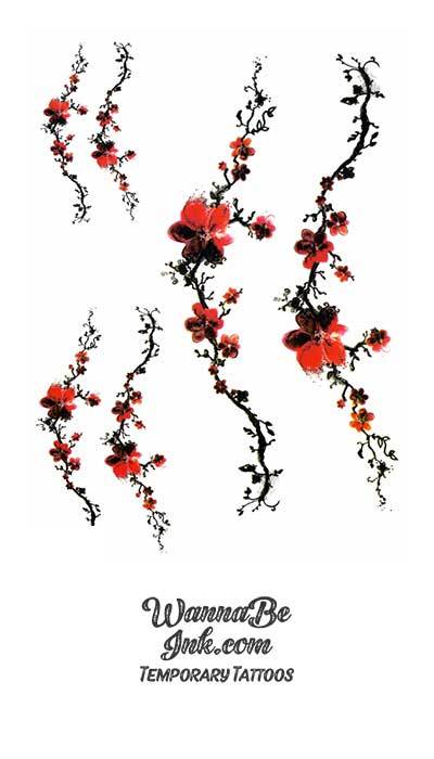 Double Branches of Red Blossoms Best Temporary Tattoos