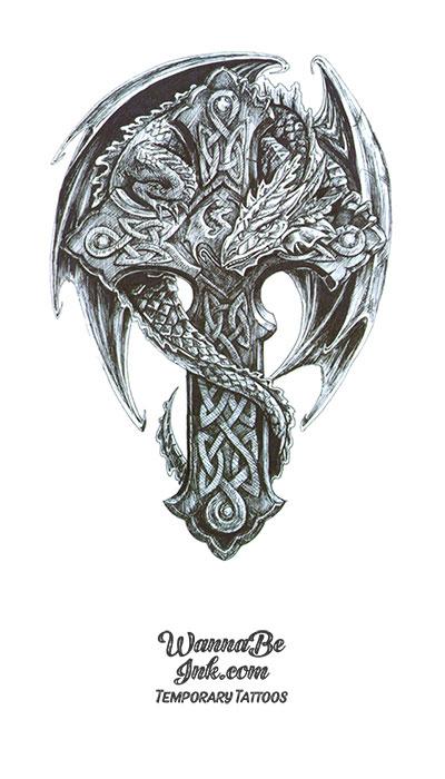 Dragon on Celtic Cross Best Temporary Tattoos