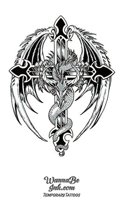 Dragon WIngs on Black Cross Best Temporary Tattoos