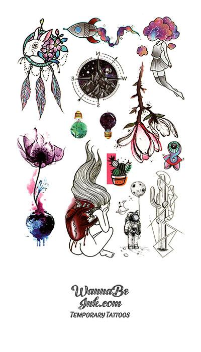 Dream Catcher Compass and Fantasy Shapes Best Temporary tattoos