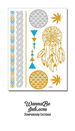 Dream Catcher Moons and Silver Braid Metallic temporary Tattoos