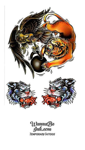 Eagle and Tiger in Yin Yang Circle Best Temporary Tattoos