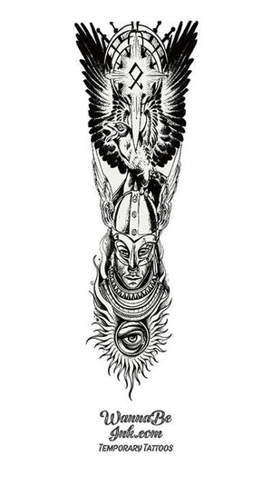 Geometric Wolf & Eagle Temporary Tattoo - INKOTATTOO