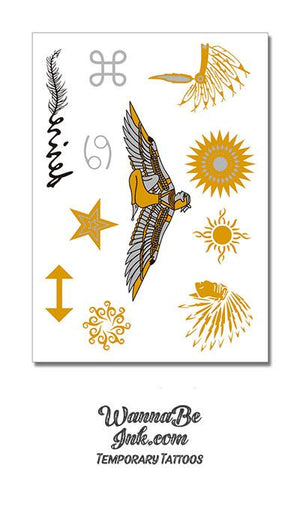 Egyptian Isis with Gold Sun and Indian Headdresses Metallic Temporary Tattoos