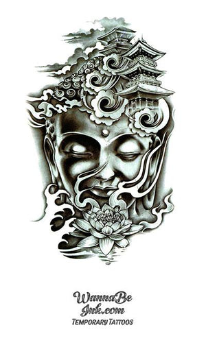 Elaborate Buddha Face Morphed Into Temple Best Temporary Tattoos
