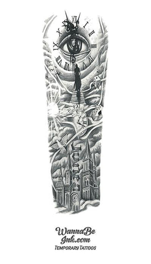 dice and cards tattoo sleeve 1/2 sleeve with Roulette wheel, dice, cards and money done by Stranger!