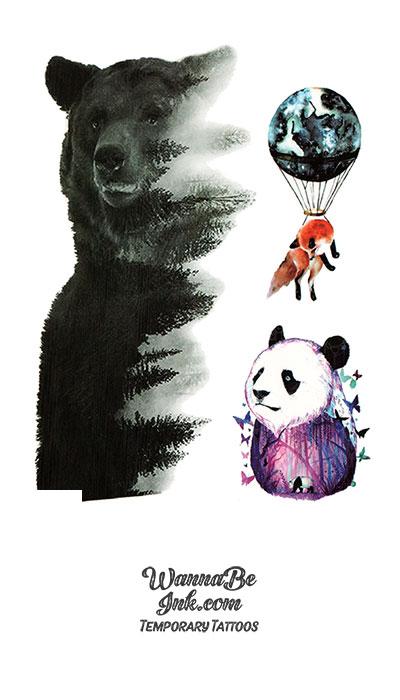 Fading Bear Sketch and Panda Best Temporary Tattoos