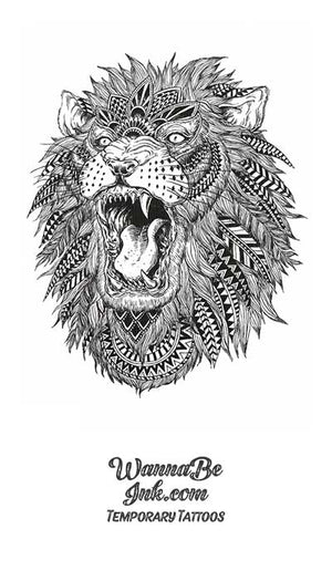 Feather Maned Lion Roaring Best Temporary Tattoos