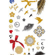 Load image into Gallery viewer, Feathers Diamonds Hearts and Flowers in Black and Gold Temporary Tattoos
