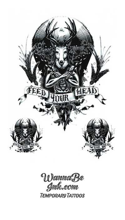 Feed Your Head Stag On Shield Best Temporary Tattoos