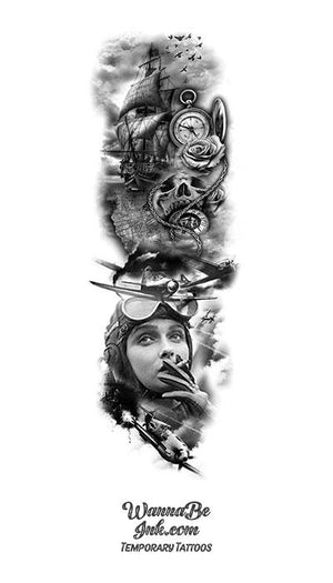 Aviation Tattoo with Skull and Goggles