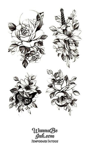 Flowers and Hidden Sword Best temporary tattoos