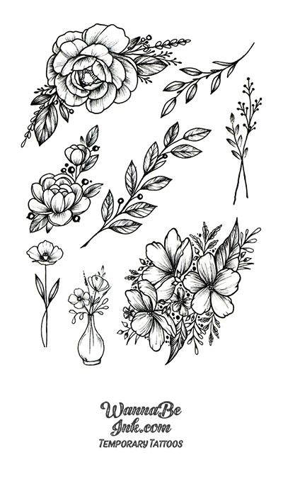 Flowers Stems and Vase Best Temporary Tattoos