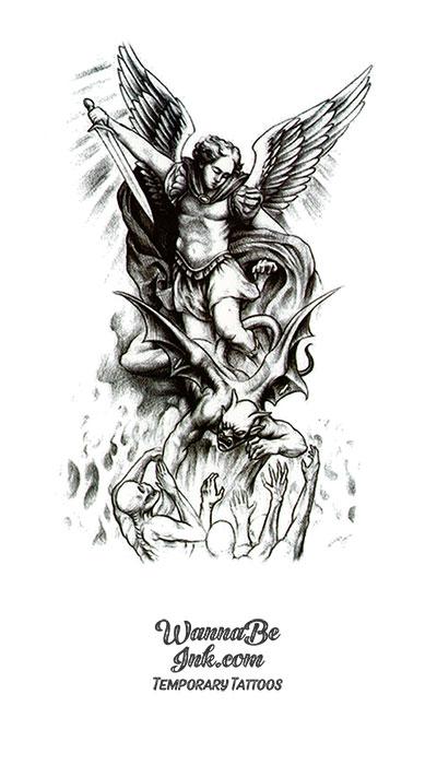 Exhausted guardian angel with halo and broken wing tattoo idea | TattoosAI