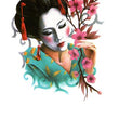 Load image into Gallery viewer, Geisha In Blue Dress With Cherry Blossoms Best Temporary Tattoos
