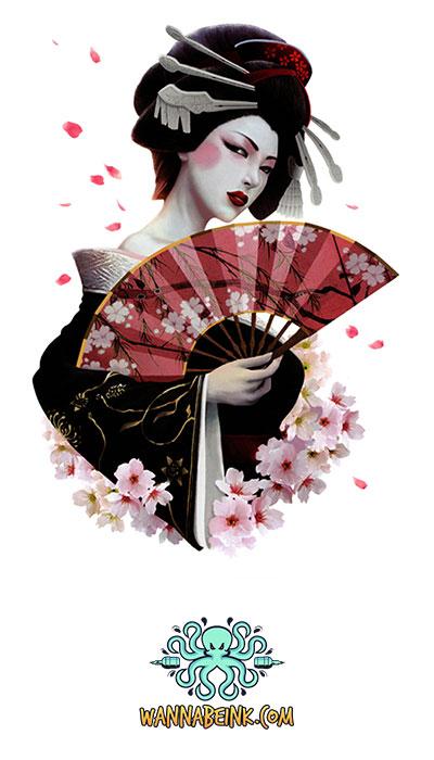 Asian Woman Wearing Kabuki Headdress Best Temporary Tattoos