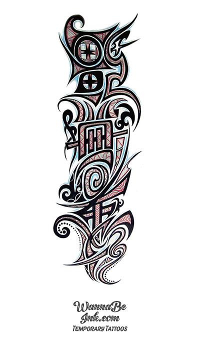 Geometric Pattern Textured Tribal Temporary Sleeve Tattoos