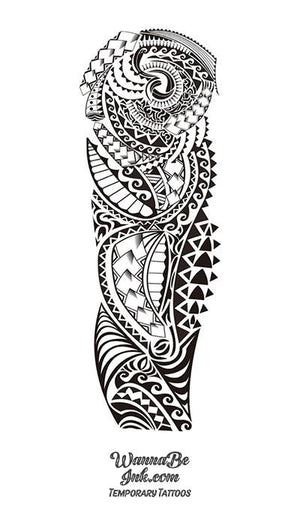 Geometric Pattern Polynesian Temporary Sleeve Tattoos