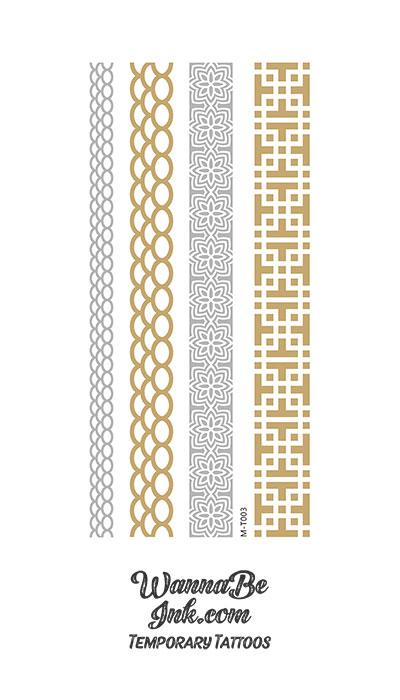 Geometric Squares and Scales Designs in Silver and Gold Metallic Temporary Tattoos