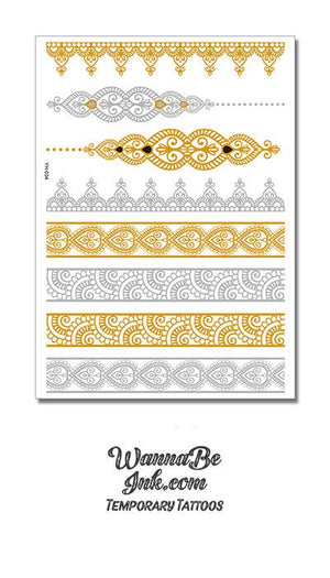 Gold Diamonds and Tear Drops in Bands Metallic Temporary Tattoos