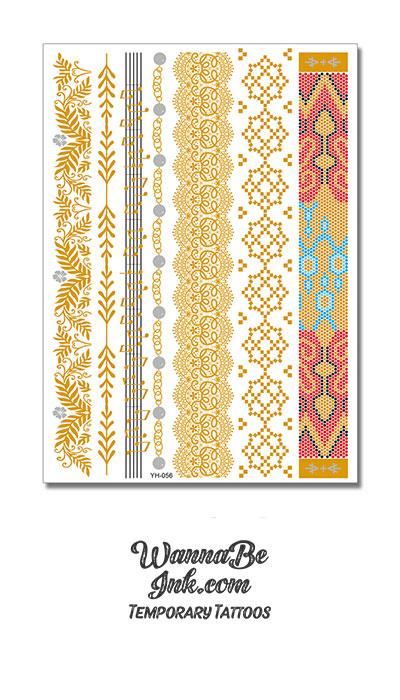 Gold Leaf and Gold Notes Pattern Metallic Temporary Tattoos