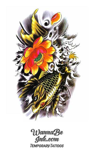 Golden Koi and Orange Lotus Best Temporary Tattoos