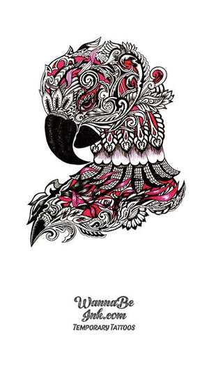 Gray And Pink Jeweled Parrot Best Temporary Tattoos
