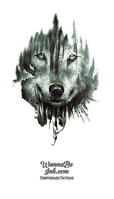 Gray Wolf In Tree Scape Best Temporary tattoos