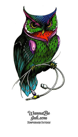 Green and Blue Owl Best Temporary Tattoos