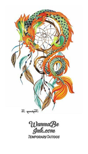 Green and Orange Dragon Wrapped Dream Catcher Best Temporary Tattoos