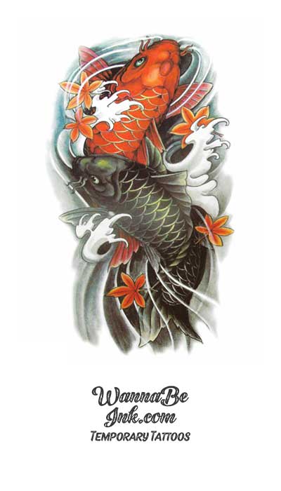 Green And Orange Koi Fish Best Temporary Tattoos