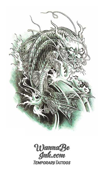 Green and Silver Chinese Dragon Best Temporary Tattoos