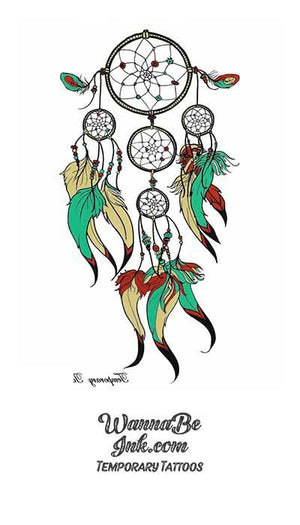 Green and White Feathered Dream Catchers Best Temporary tattoos