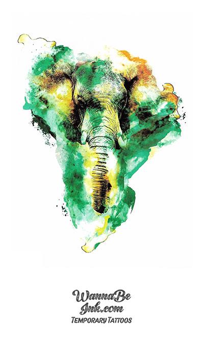 Green And Yellow Watercolor Elephant Best Temporary Tattoos
