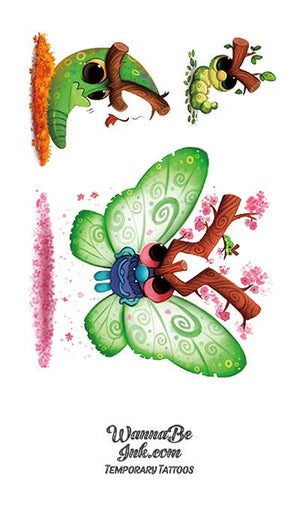 Green Butterfly and Caterpillar Best Temporary Tattoos