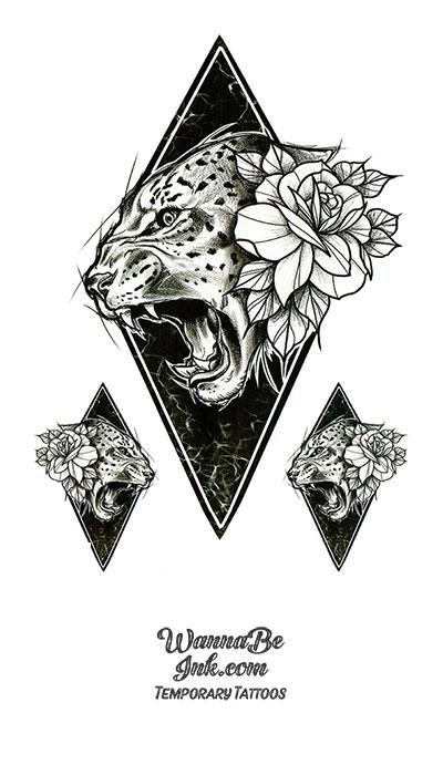 Growling Jaguar in Black Diamond Best Temporary Tattoos