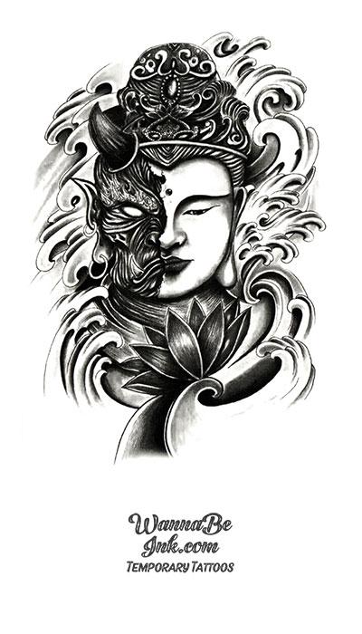 Half Demon and Half Buddha Good and Evil Best Temporary Tattoos