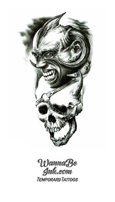 Horned Demon Man on Skull Best Temporary Tattoos