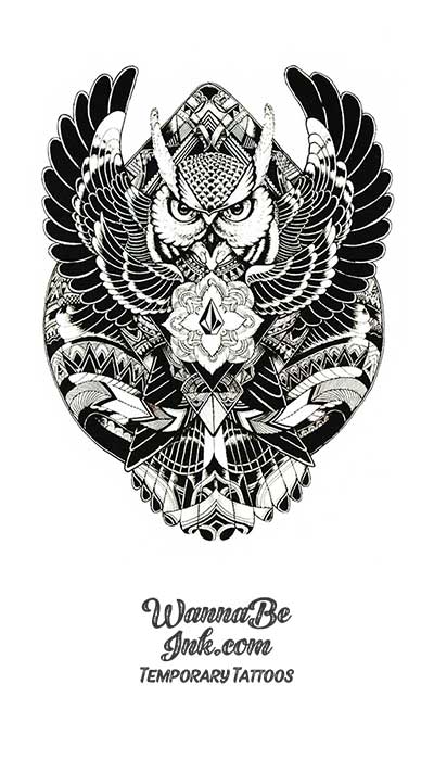 Horned Owl Intricate Design Best Temporary Tattoos