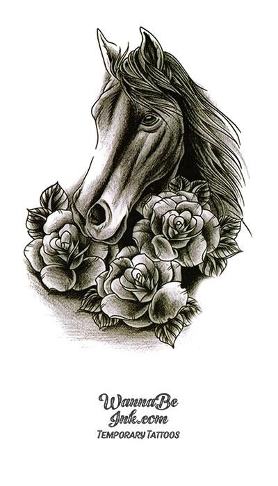 Horse with Roses Best temporary Tattoos