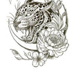 Load image into Gallery viewer, Howling Jaguar in Crescent Moon with Roses Best Temporary Tattoos
