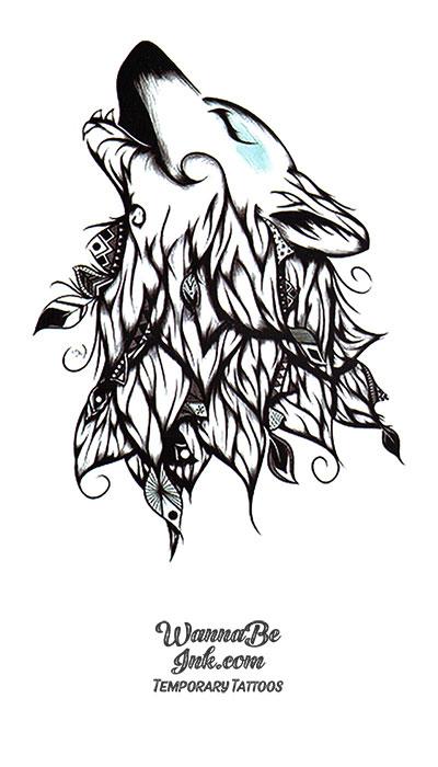 Howling Wolf in Leaves design Best Temporary Tattoos