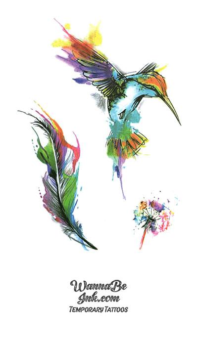 Hummingbird and Feather Best Temporary Tattoos