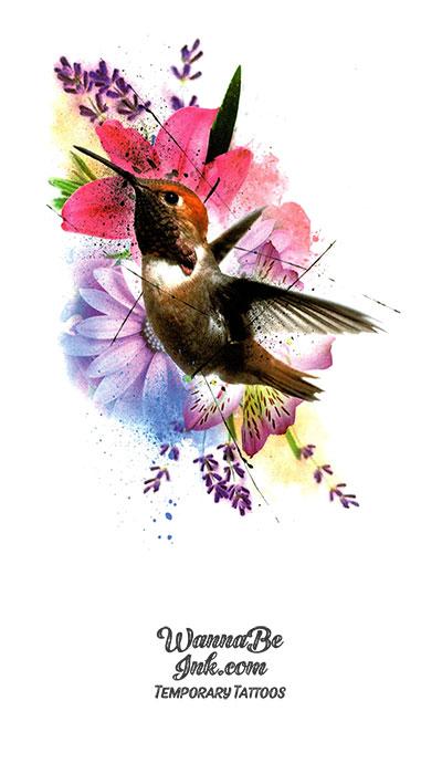 Hummingbird and Flowers Best Temporary Tattoos