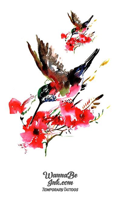 Hummingbird and Red Blossoms Best Temporary Tattoos