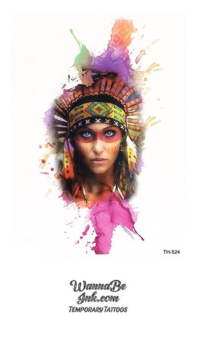 Indian Woman In Headdress Best temporary Tattoos